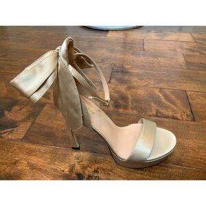 Christian Dior Champagne Bronze Satin Mlle Heeled Sandal, Size 7 | 38